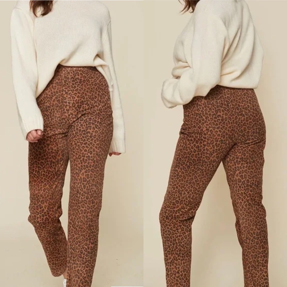 Revolve LPA Leopard Suede Leather Pants NWOT